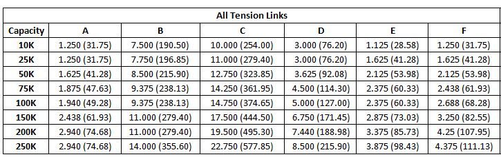 Massload Tension Link Dimensions 